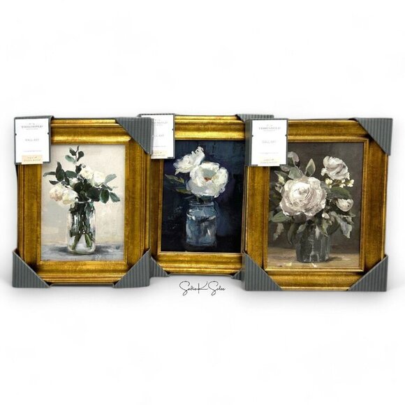 Threshold Studio McGee 11x14 Floral Arrangement Framed‎ Wall Canvas Gold/Navy - Picture 6 of 6